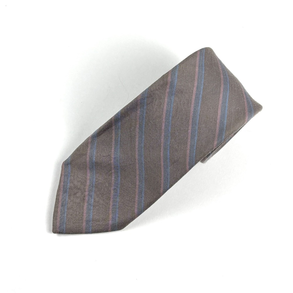 Bastille Necktie Men OS Taupe Blue Pink Striped Silk Cotton Blend Preppy Classic